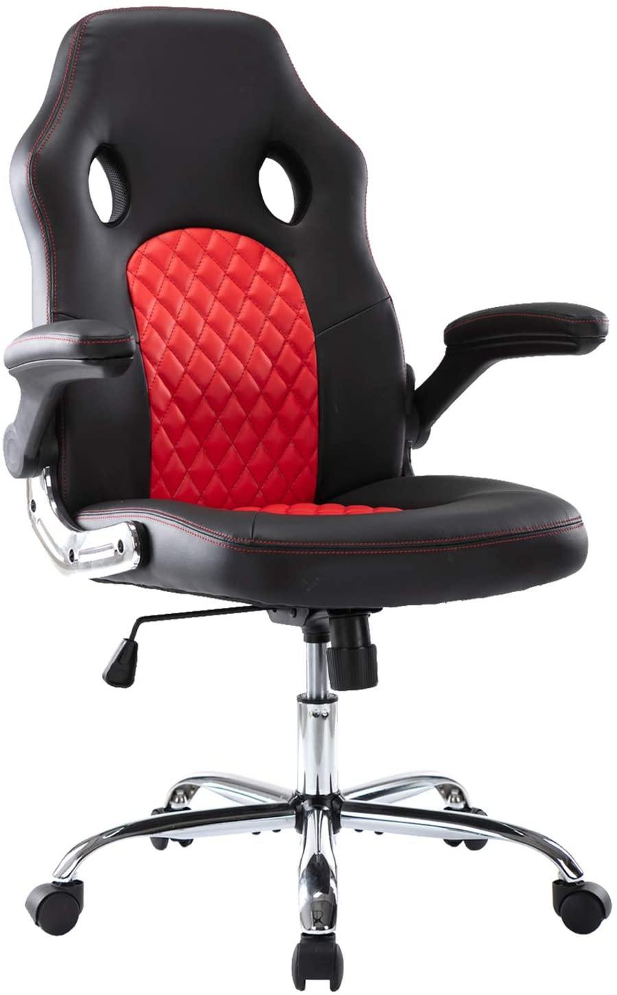 Office Chair, Gaming Chair Bonded Leather, Ergonomic Computer Desk Chair Task Swivel Executive Chairs High Back with Flip-up Armrests and Rolling Casters - Trendha