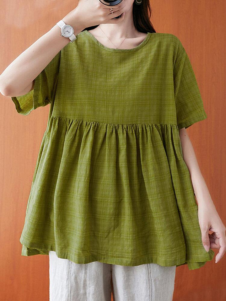 Plaid Pleating Loose Casual Summer Blouse For Women - Trendha