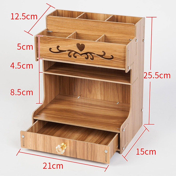 Wooden Desk Organizer Multi-Functional DIY Pen Holder Box Cell Phone Holder Desktop Stationary Home Office Supplies Storage Rack with Drawer - Trendha