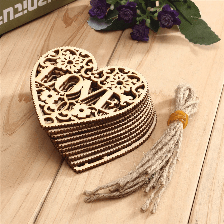 10Pcs Heart Love DIY Woodcraft Hanging Decoration Craft Gift - Trendha