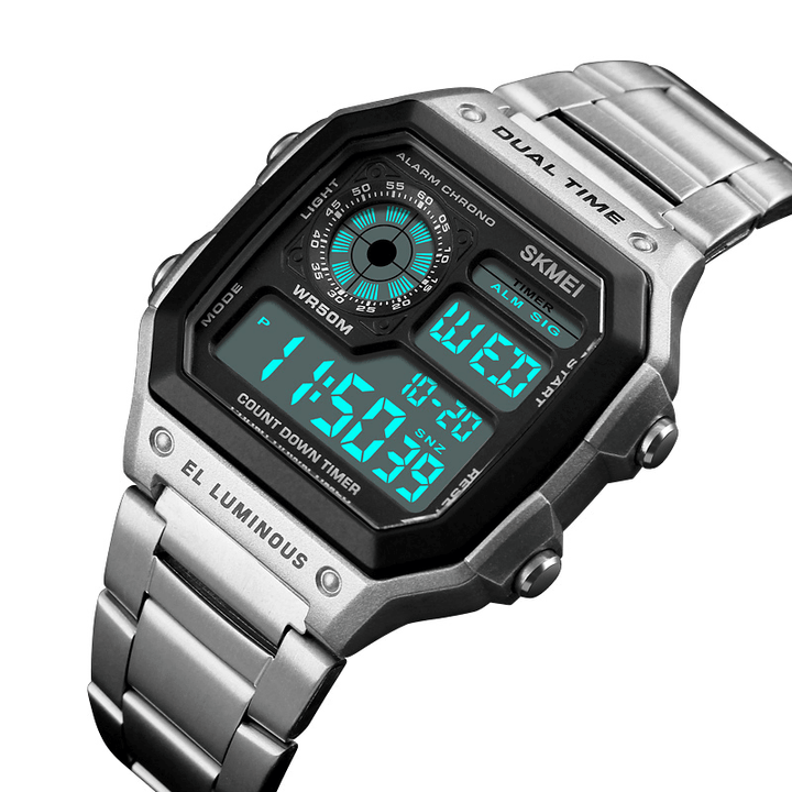 SKMEI 1335 Digital Watch Men Chronograph Alarm Watch Fashion Style Stainless Steel Sport Watch - Trendha