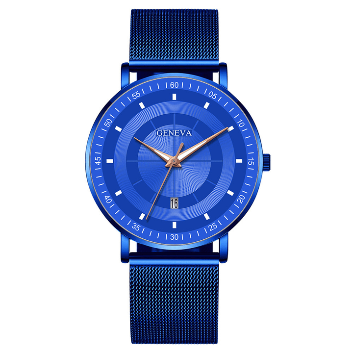 Fashion Casual Alloy Luminous Pointers Business Multi-Function Mesh Strap Quartz Watch - Trendha