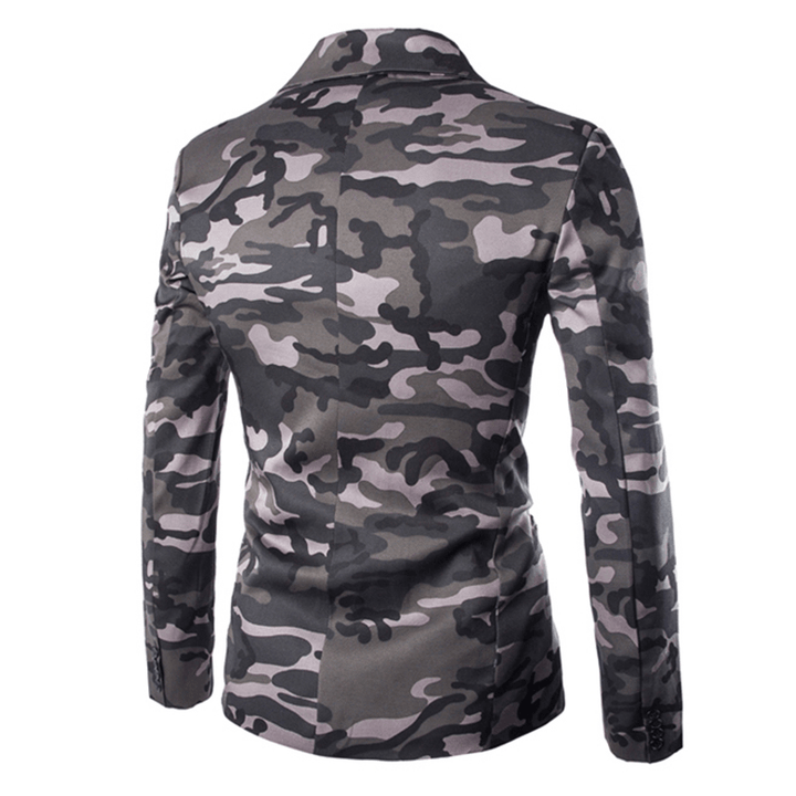Mens Casual Fashion Camouflage Printing Single Breasted Slim Long Sleeve Suits - Trendha