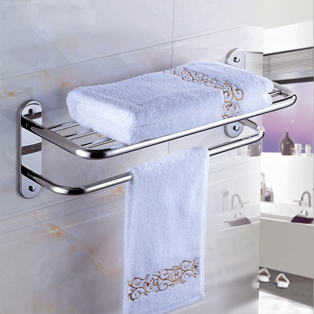 Chrome Stylish Bathroom Wall Mounted Towel Rail Holder Shelf Storage Rack - Trendha