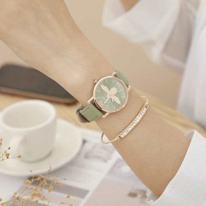 A0554 Fashion Cute Women Watches Rose Gold Case Leather Band Roman Numerals Bee Quartz Watches - Trendha