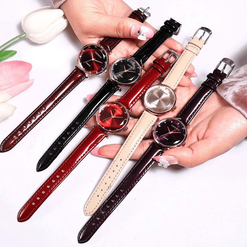Deffrun Crystal Casual Style Women Wrist Watch Leather Strap Gift Quartz Watches - Trendha
