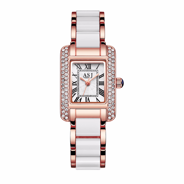 Elegant Ceramic Strap Crystal Case Roman Numerals Dial Women Ladies Dress Quartz Watch - Trendha