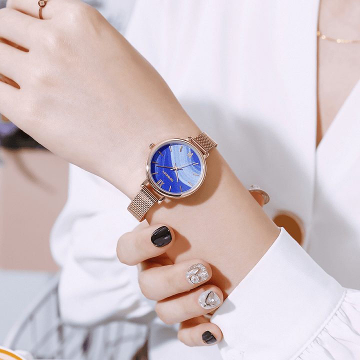 SANDA 1055 Full Steel Strap Crace and Ease Starry Sky Fashion Dial Leather Strap Women Watch Quartz Watch - Trendha