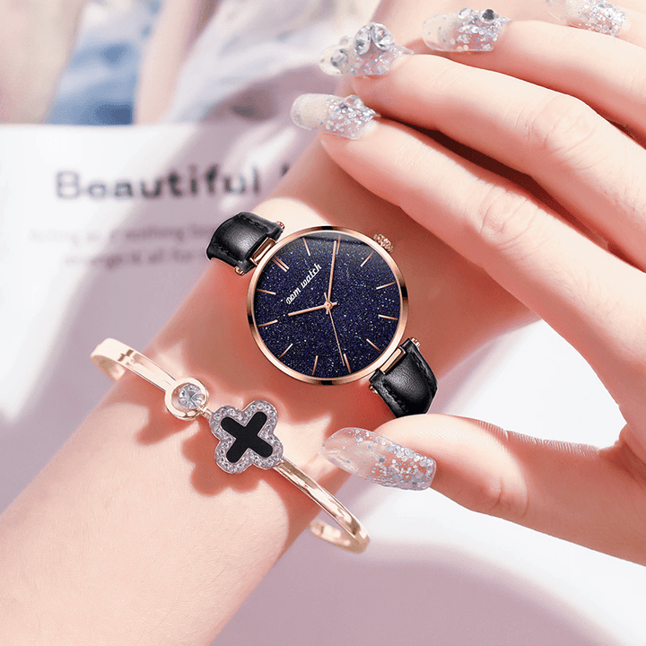 DOM G-1291 Fashion Women Watch Waterproof Starry Sky Dial Light Luxury Quartz Watch - Trendha