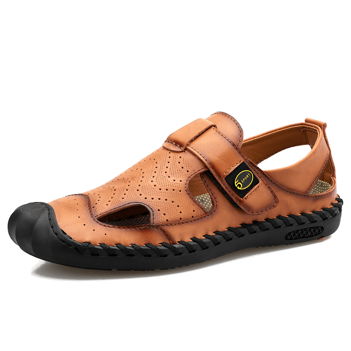 Men Cowhide Closed Toe Breathable Soft Casual Sandals - Trendha