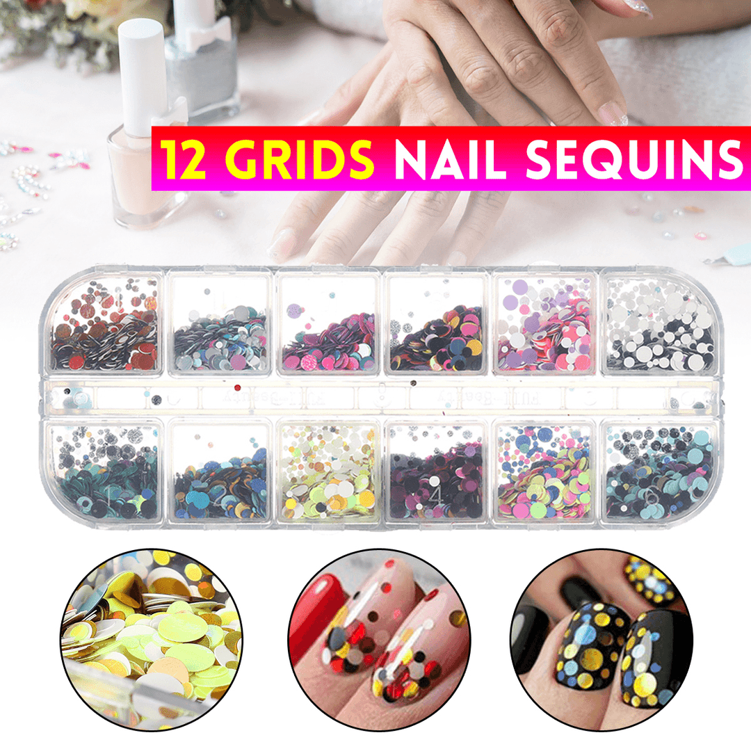 12 Grids Nail Art Sequins Glitter Flakes Holographics Decoration Flake Mirror - Trendha
