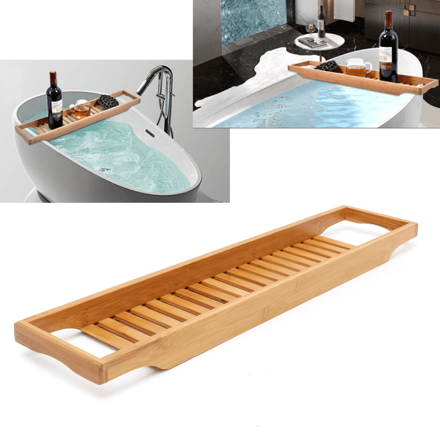 Bathroom Bamboo Bath Shelf Caddy Wine Holder Tub Tray over Bathtub Rack Support Storage - Trendha