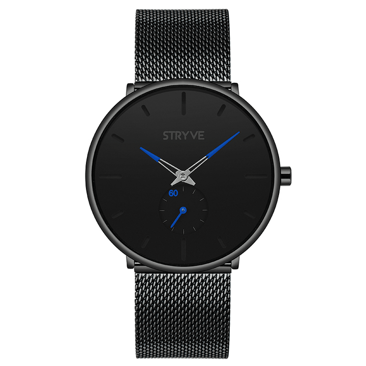 STRYVE S9501 Fshion Men Simple Dial Full Mesh Steel Strap Independent Second Dial Quartz Watch - Trendha