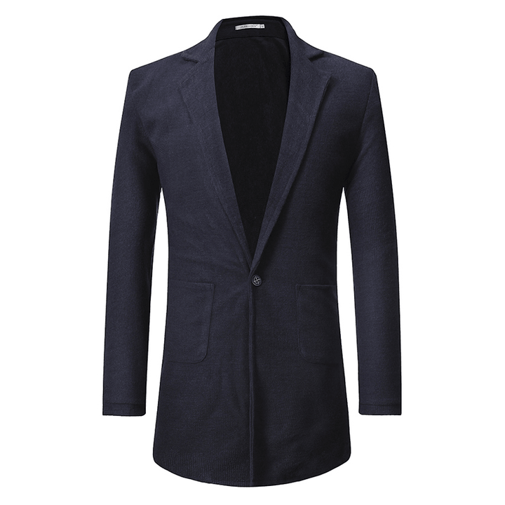 Mens Mid Long Solid Color One Button Casual Business Jacket - Trendha