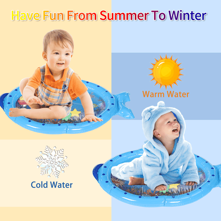 Blue Sprinkler Play Mat with Cartoon Submarine Pattern for Kids Filling Fun Water Cushion Baby Toys Summer Play - Trendha