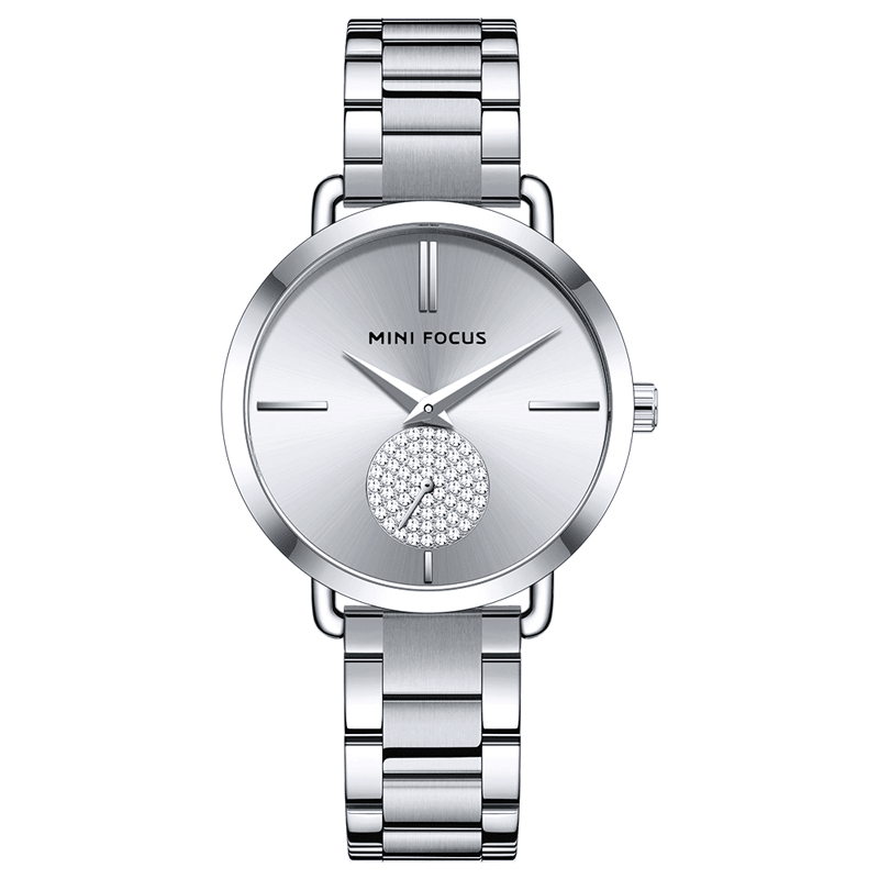 MINI FOCUS 0222L Casual Style Crystal Little Dial Women Wrist Watch Waterproof Full Steel Quartz Watch - Trendha