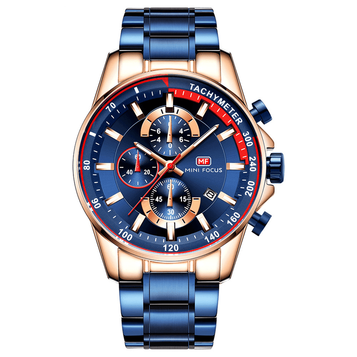 MINI FOCUS MF0218G Men's Full Steel Quartz Wristwatch with Date Display - Trendha