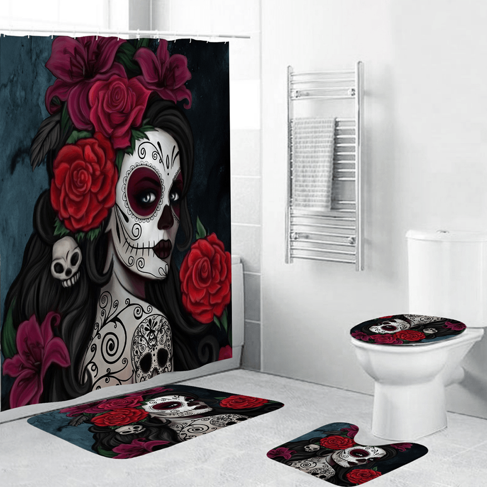 3D Printed Waterproof Polyester Shower Bath Curtain Set of Halloween Woman for Holidays & Party Gadgets - Trendha