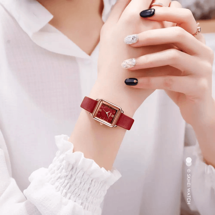 SKMEI 1702 Square Dial Classic Ladies Wrist Watch Genuine Leather Band Casual Quartz Watch - Trendha