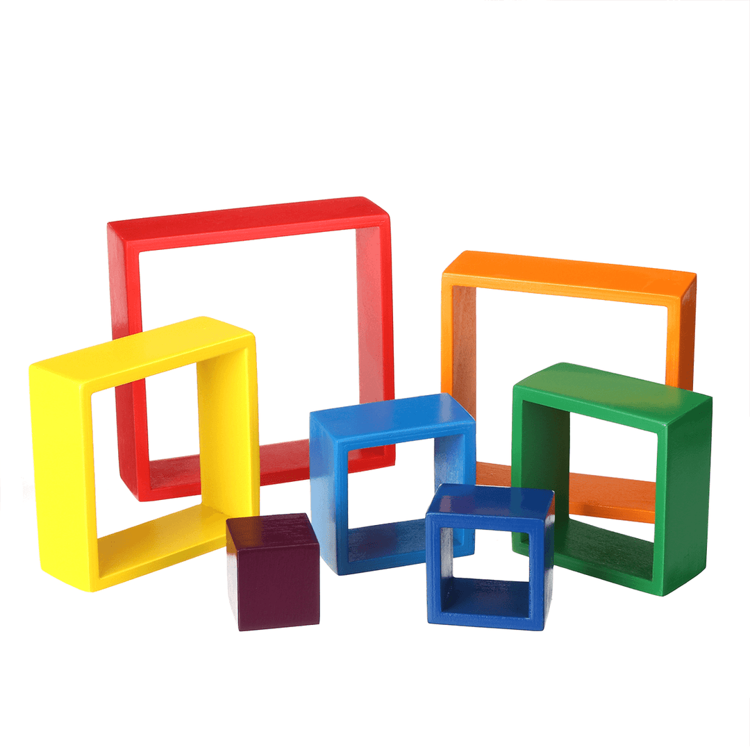 Square 7-Piece 6.1 X 6.1 X 1.73Inch Wooden Rainbow Stacking Toy Nested Stack Games Building Blocks - Trendha