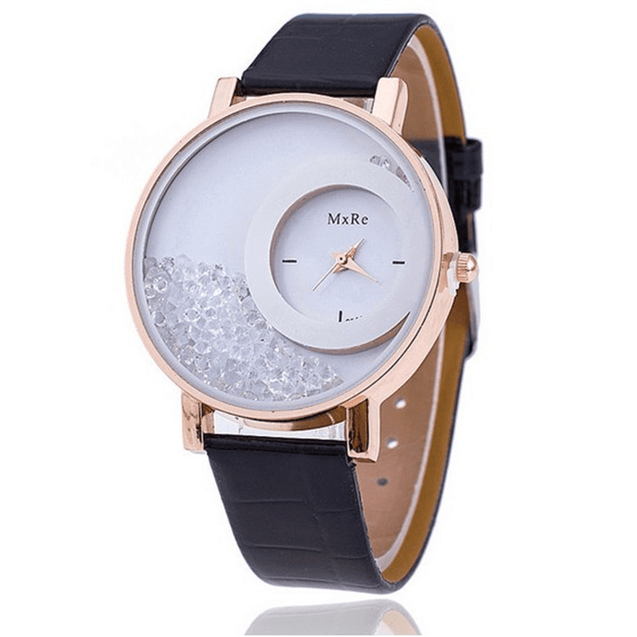 Fashion Casual Women Watch Crystal Dial Leather Strap Female Quartz Watch - Trendha