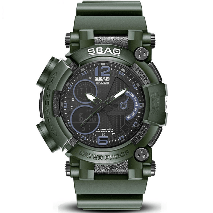 SBAO S-8019-2 Dual Display Digital Watch Luminous Display Alarm Calendar Stopwatch Sport Watch - Trendha