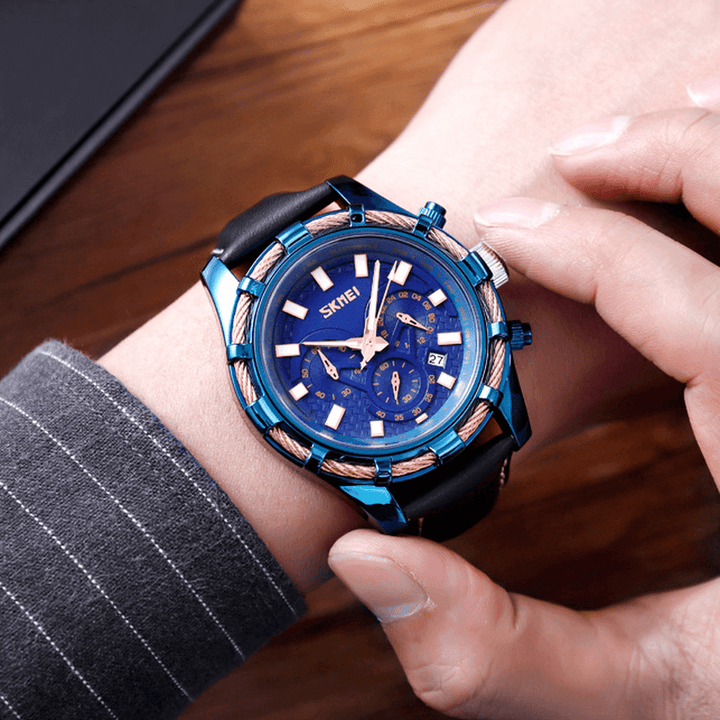 SKMEI 9189 Sports Luxury Leather Strap Luminous Waterproof Men Watch Quartz Watch - Trendha