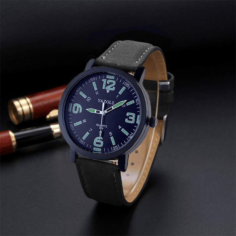 YAZOLE 319 Luminous PU Leather Band Men Analog Sport Wrist Watch - Trendha