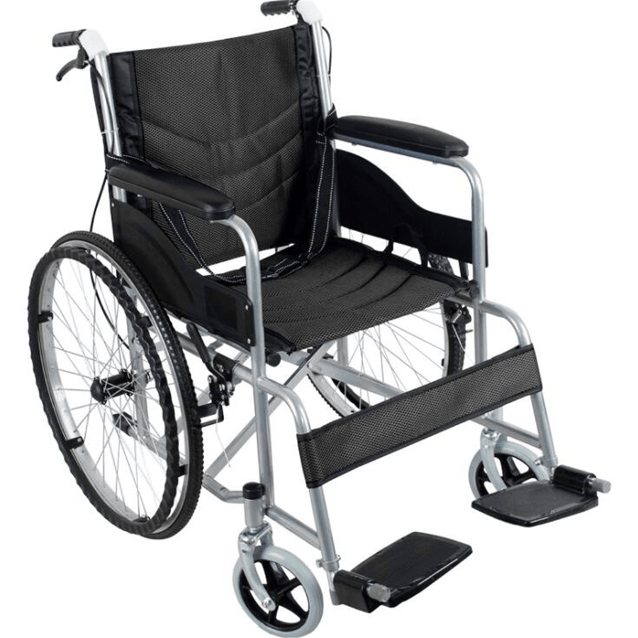 24 Inch Lightweight Folding Foldable Chair Medical Wheelchair Footrest Backrest Transport - Trendha