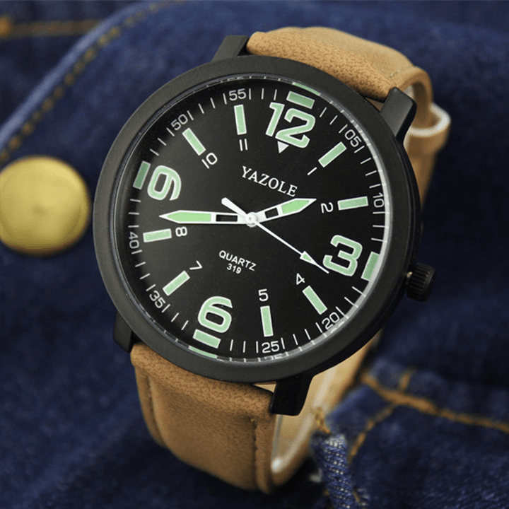 YAZOLE 319 Luminous PU Leather Band Men Analog Sport Wrist Watch - Trendha