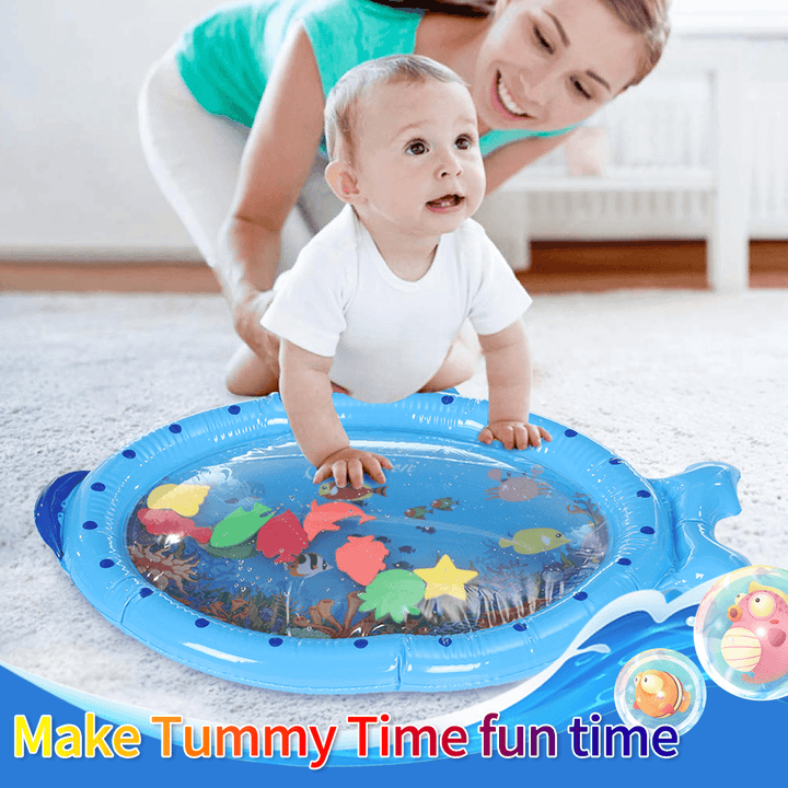 Blue Sprinkler Play Mat with Cartoon Submarine Pattern for Kids Filling Fun Water Cushion Baby Toys Summer Play - Trendha