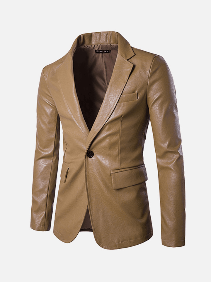 Solid Color PU One Button Slim Fit Bress Blazer Suits for Men - Trendha