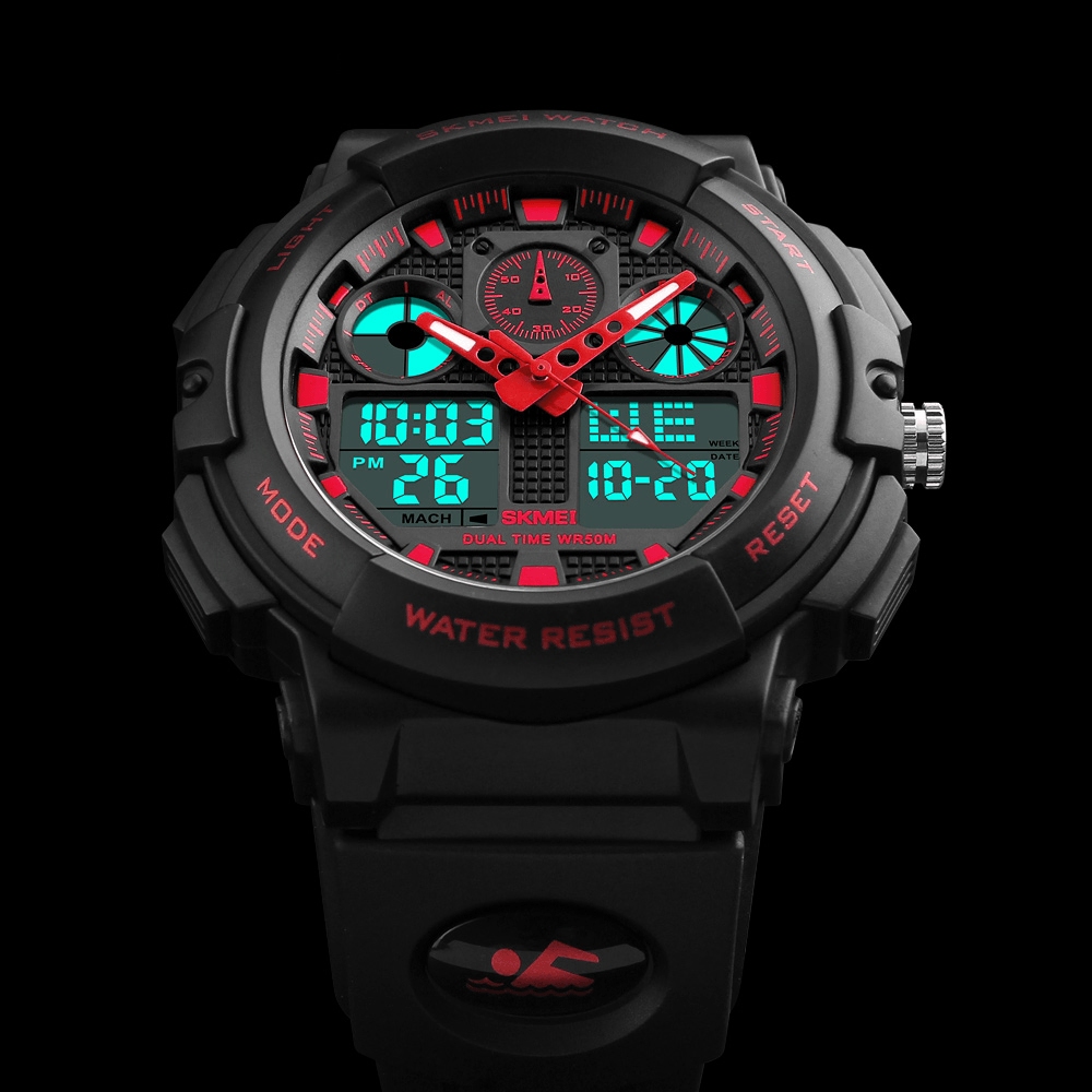 SKMEI 1207 Men Sport Chorongraph 50M Waterproof Luminous Dual Display Digital Watch - Trendha