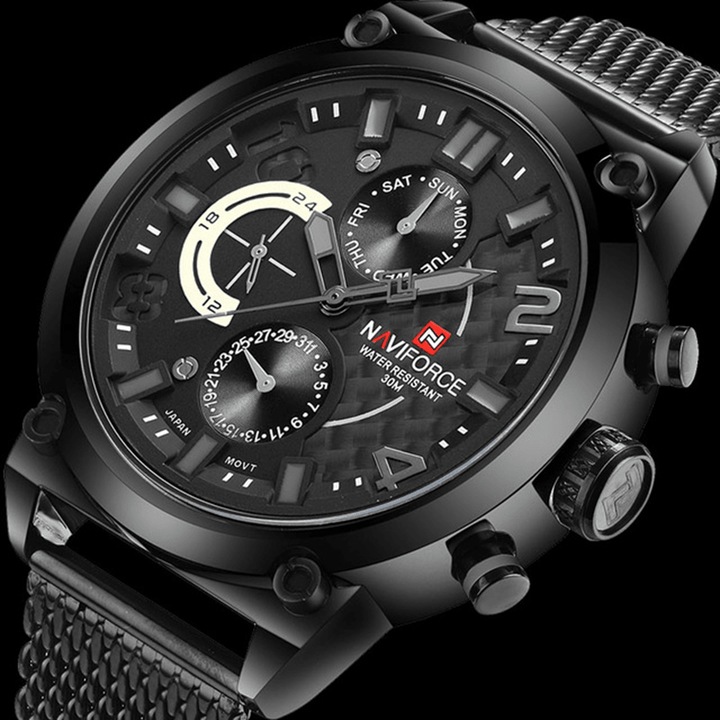 NAVIFORCE 9068 Stainless Steel Strap Quartz Watches Waterproof Week Display Men Watch - Trendha