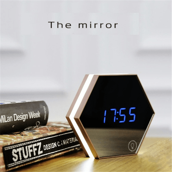 Three-Color Multi-Function Mirror LED Makeup Mirror Light Night Light Alarm Clock - Trendha