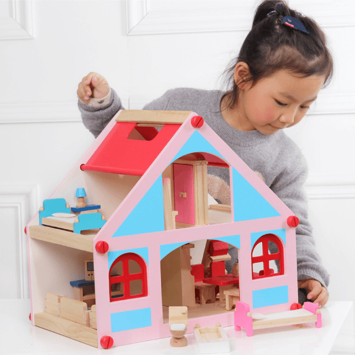 Wooden Delicate Dollhouse with All Furniture Miniature Toys for Kids Children Pretend Play - Trendha