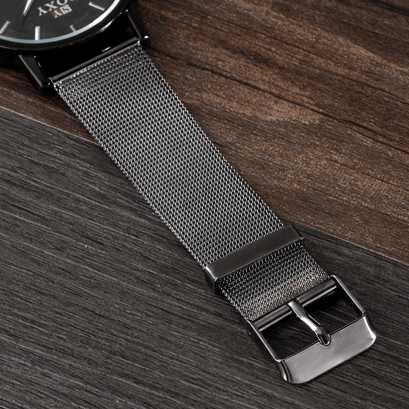 SOXY 0089 Unique Design Men Wrist Watch Mesh Steel Band Needle Buckle Quartz Watch - Trendha