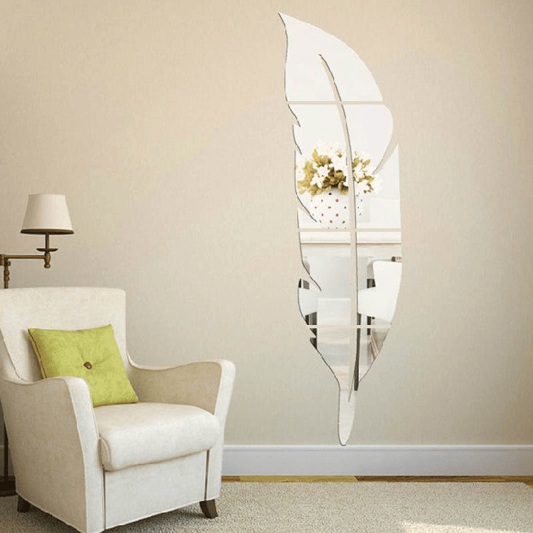 3D Mirror Vinyl Feather Wall Sticker Decal DIY Room Art Mural Removable Wall Paper Home Decor - Trendha