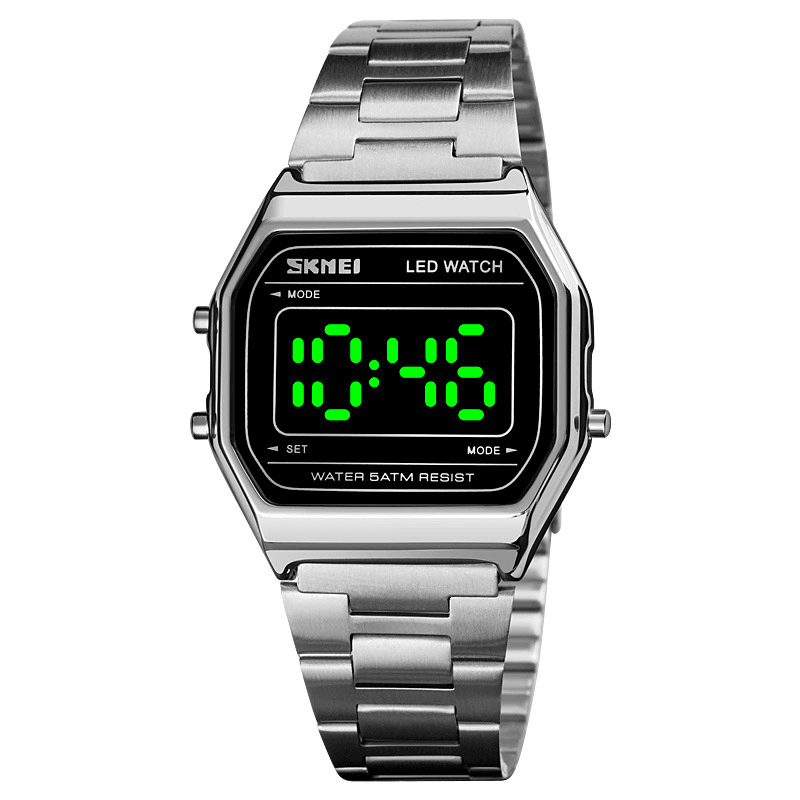 SKMEI 1646 Fashion Men Watch Luminous Date Display 5ATM Waterproof Stainless Steel Strap Digital Watch - Trendha