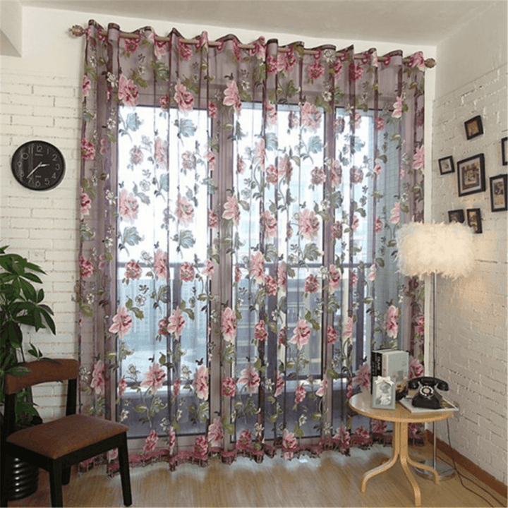 Honana Modern Sheer Curtains for Living Room Floral Tulle Window Treatments Bedroom Flower Panel Drapes for Girl Room - Trendha