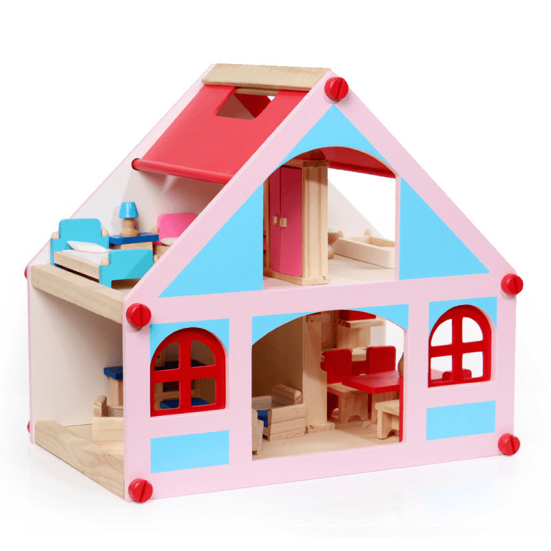 Wooden Delicate Dollhouse with All Furniture Miniature Toys for Kids Children Pretend Play - Trendha