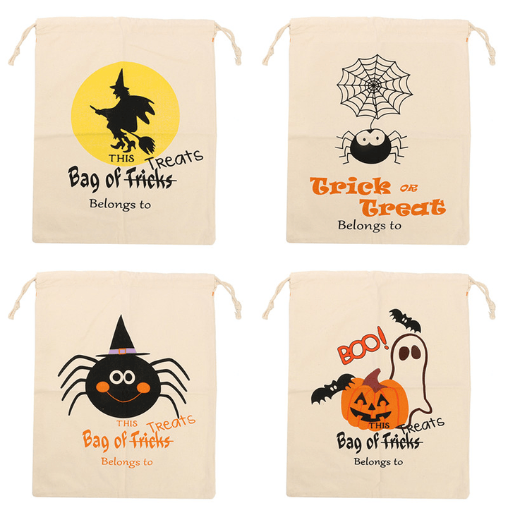 Halloween Pumpkin Canvas Bags Beam Port Drawstring Sack Candy Gift Bags - Trendha