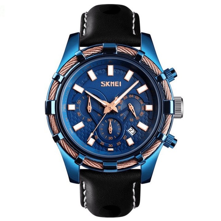 SKMEI 9189 Sports Luxury Leather Strap Luminous Waterproof Men Watch Quartz Watch - Trendha