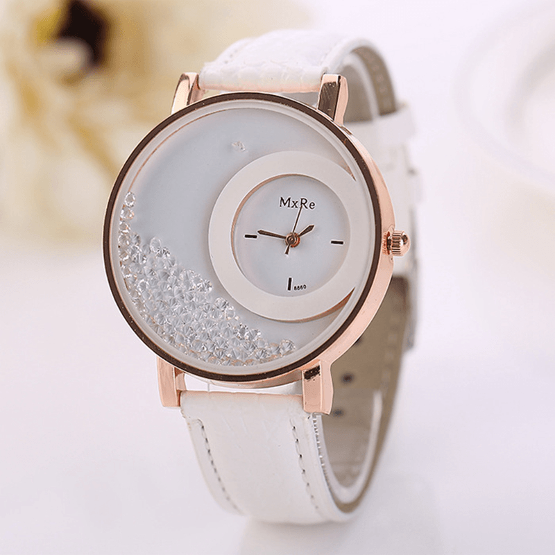 Fashion Casual Women Watch Crystal Dial Leather Strap Female Quartz Watch - Trendha