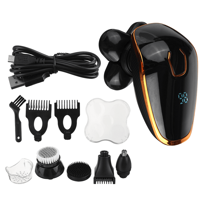 5 Heads Rotary Electric Shaver USB Rechargeable Waterproof Beard Razor Nose Hair Trimmer - Trendha