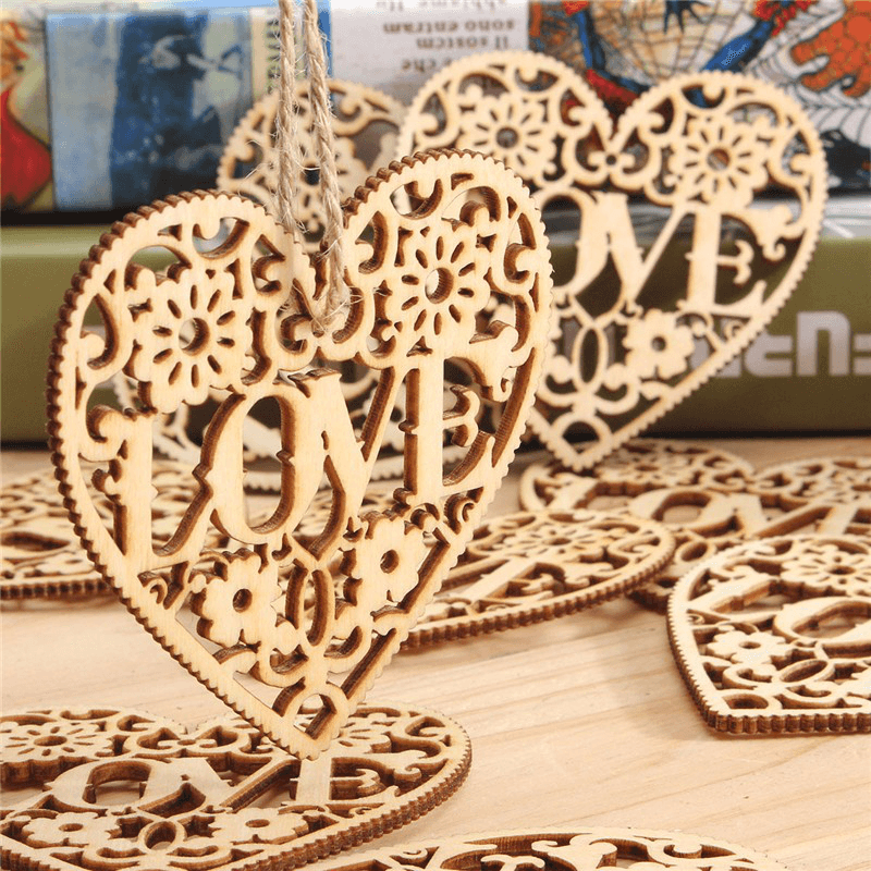 10Pcs Heart Love DIY Woodcraft Hanging Decoration Craft Gift - Trendha