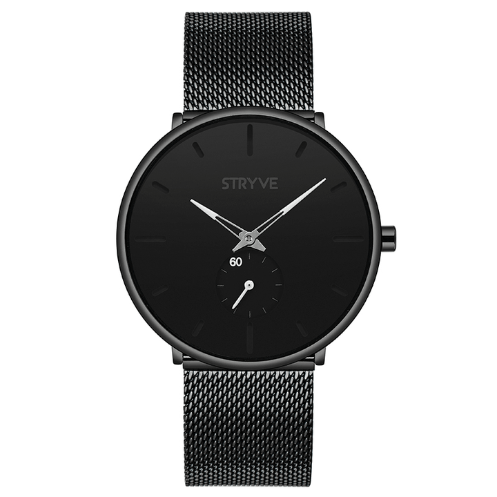 STRYVE S9501 Fshion Men Simple Dial Full Mesh Steel Strap Independent Second Dial Quartz Watch - Trendha