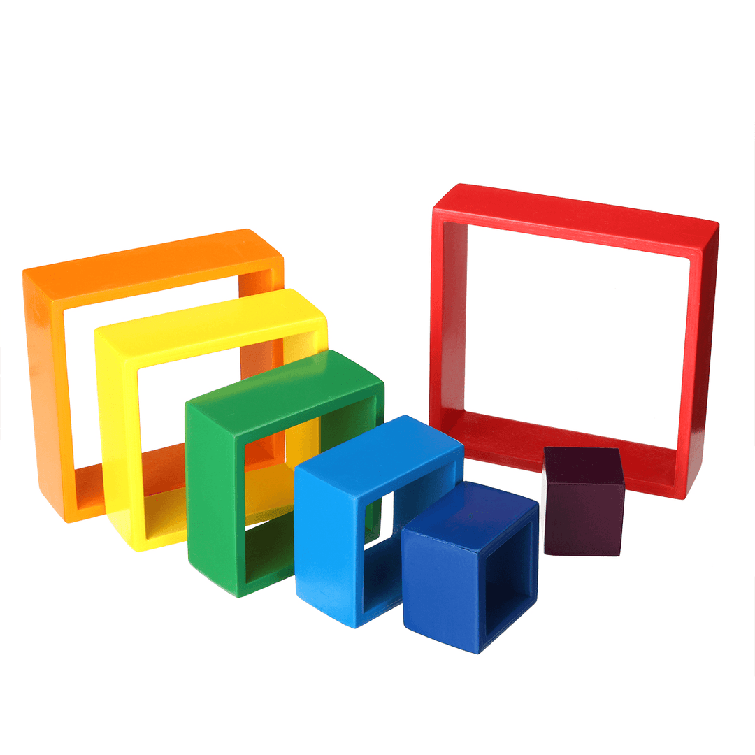 Square 7-Piece 6.1 X 6.1 X 1.73Inch Wooden Rainbow Stacking Toy Nested Stack Games Building Blocks - Trendha