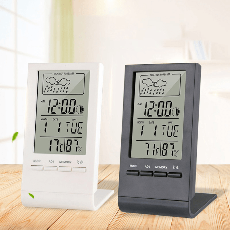 Mini Thermometer Hygrometer Gauge Indicator Automatic Electronic Temperature Humidity Monitor Weather Station Alarm Clock Indoor - Trendha