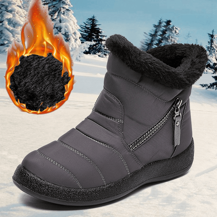 Women'S round Toe Zipper Soft Warm Waterproof Non-Slip Snow Boots - Trendha